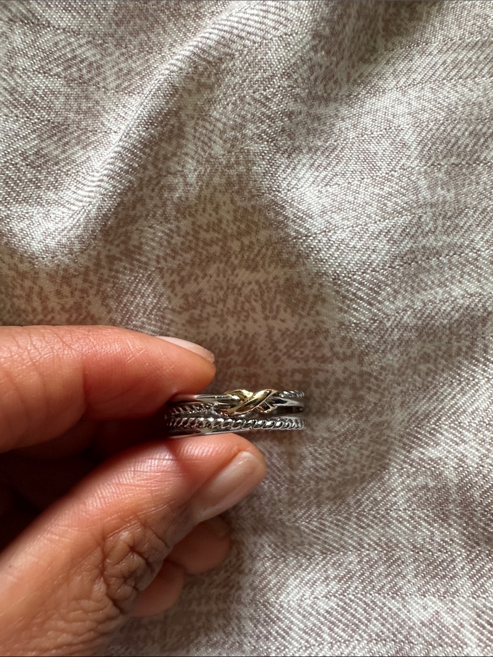 Mixed Metal Stackable Knot Ring in Silver and Gold